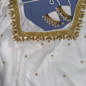 White and Gold Pakistani Sharara Dress